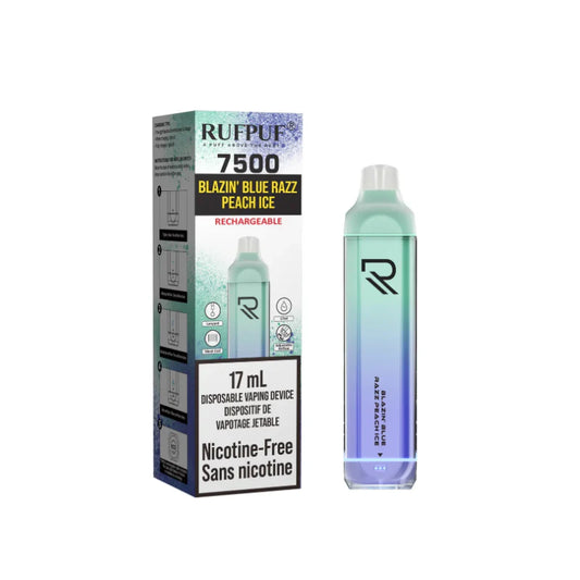 RUFPUF 7500 NICOTINE FREE BLAZIN BLUE RAZZ PEACH ICE